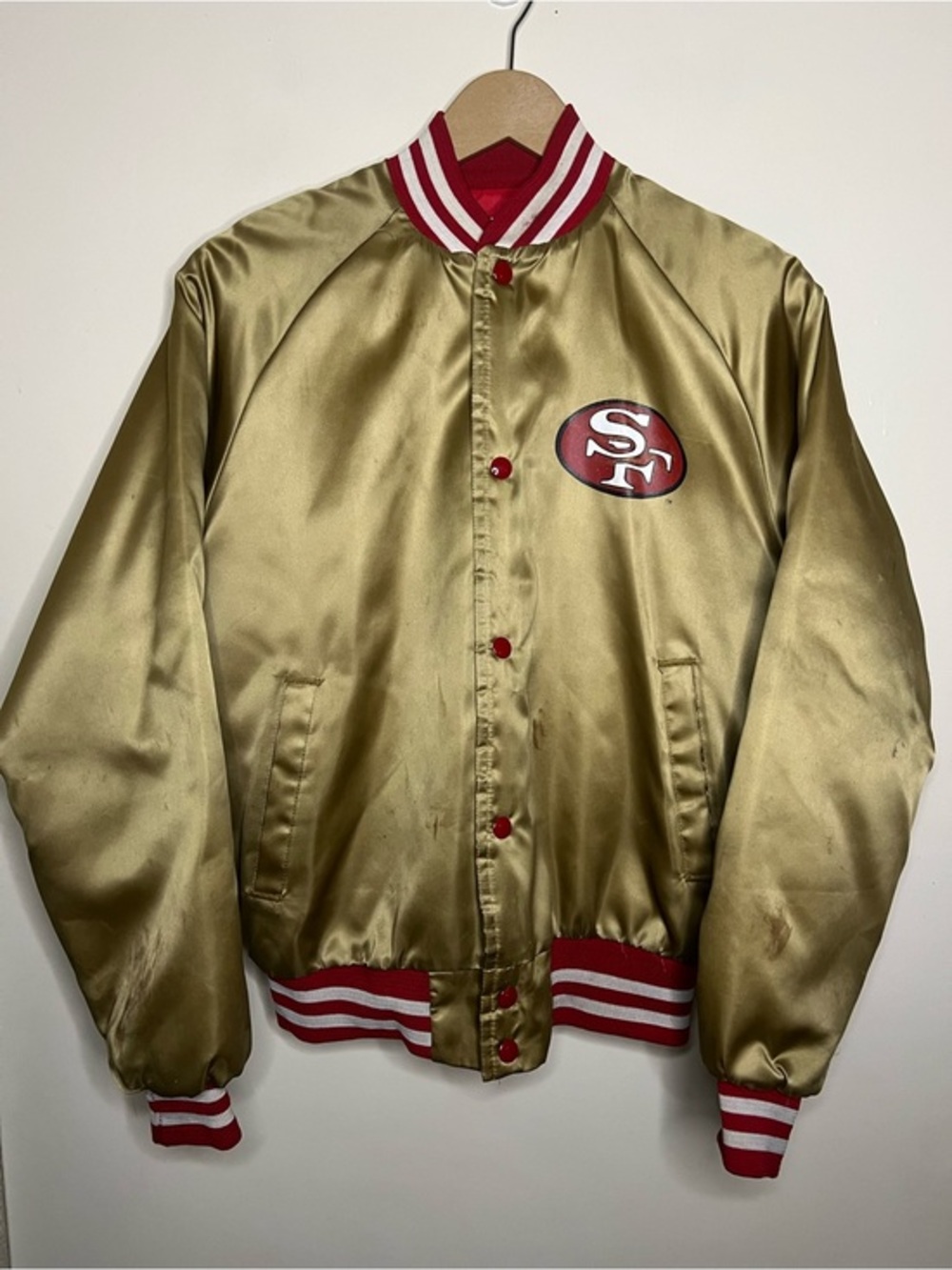 Vintage 80s Chalk Line San Francisco 49ers Satin Jacket Kids Youth 18/20 *FLAWS*